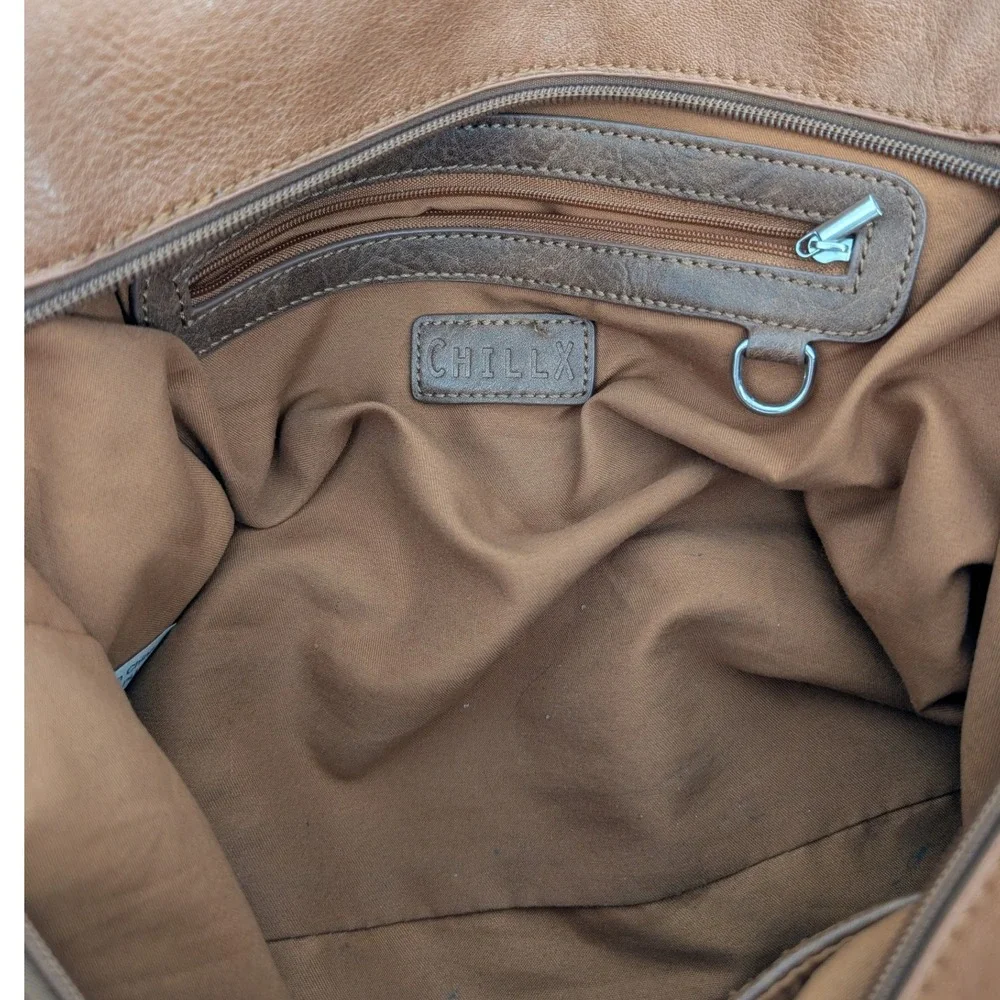 Chillx Satchel Bag Womens Large Brown Vegan Leather Buckle Crossbody Strap Boho